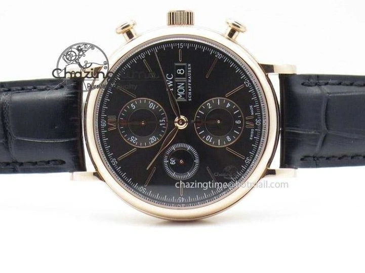 MIROTIME 0517 Portofino Chrono RG Black Dial on Black Leather Strap A HighPerformance 7389